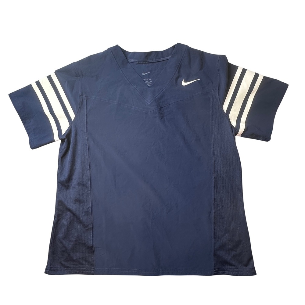 Nike Jersey Women XL Navy Blue CU9975-419 Dri-FIT V-Neck Striped Athletic Top